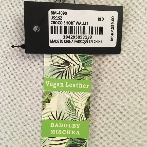 Badgley Mischka Small Red Zip Coin ID Card Wallet Vegan Croco Leather Black Logo - Picture 9 of 11